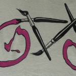 The logo of the Bike Mural (by Mona Caron and Joel Pomerantz) Paint brush bike