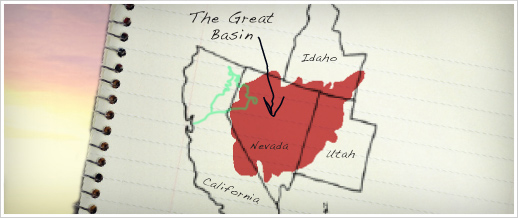 We first went to the Great Basin, where no water flows to the sea. The green line shows our route. Base map thanks to RenoTahoeVisitor site.